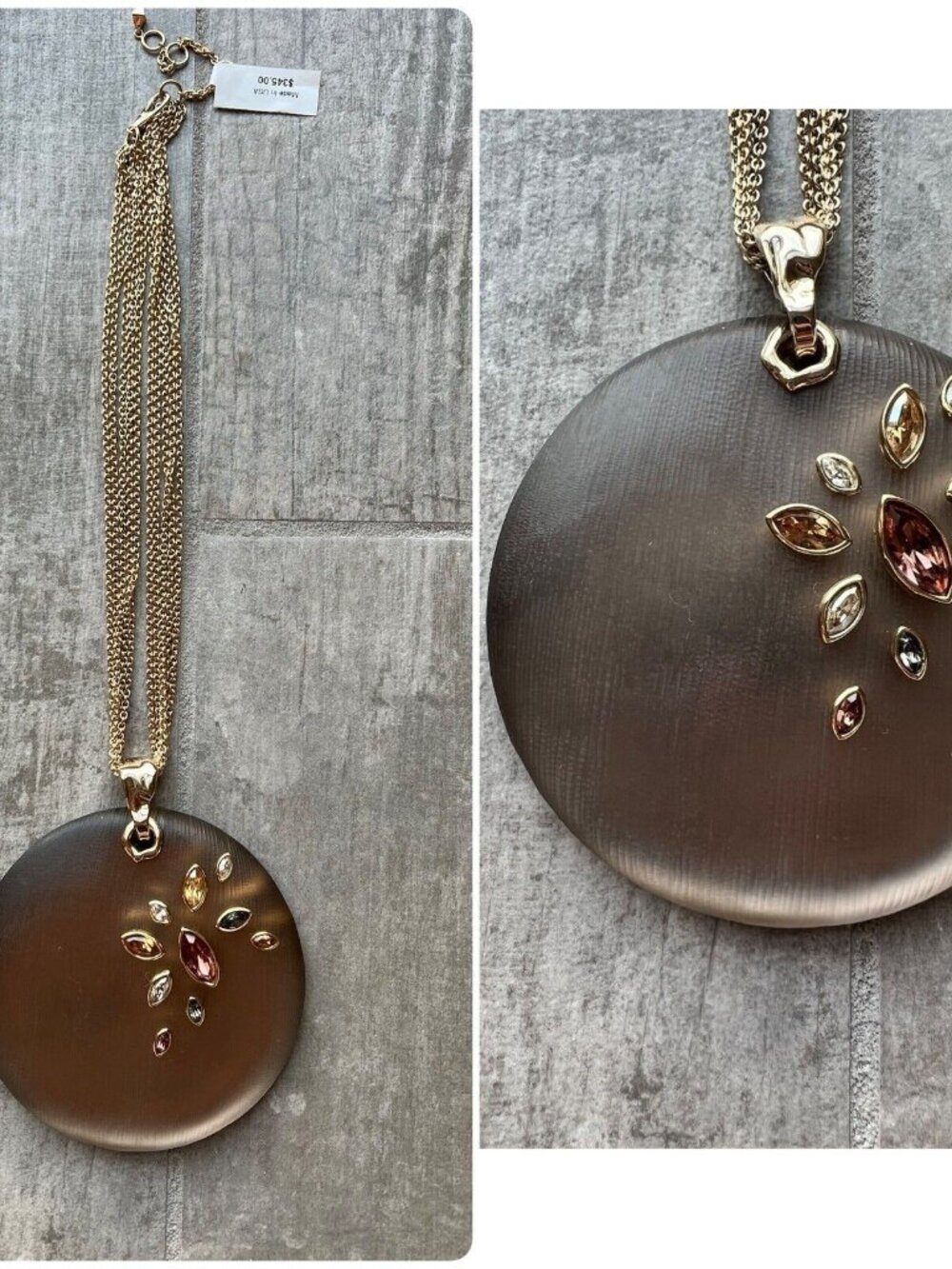 100% Authentic Alexis Bittar Navette Crystal X-Large Lucite Disc Necklace Luxury